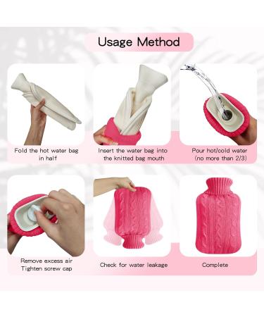 2L Hot Water Bottle with Elegant Knitted Cover - Pain Relief for Neck, Feet, Back & Periods - Bed & Foot Warmer - Pink - Buy Online on GoSupps.com