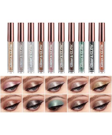 Shimmer Liquid Eyeshadow 10 Colors Metallic Shimmer Long Lasting Waterproof Highly Pigmented Makeup Liquid Eyeshadow Set - Buy Online on GoSupps.com