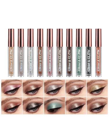 10 Colors Liquid Glitter Eyeshadow Set Waterproof Long Lasting Quick-Drying Shiny Glitter Shimmer Liquid Eyeshadow Makeup Tool