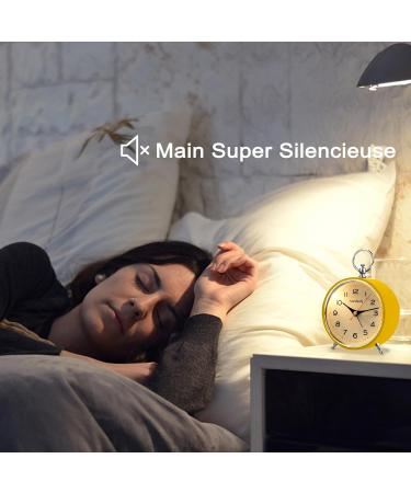Tenock Retro Alarm Clock - Silent Loud for Deep Sleepers Night Light & Snooze Battery Operated Radiation-Free Yellow - Ideal for Bedroom & Living Room - Buy Online on GoSupps.com
