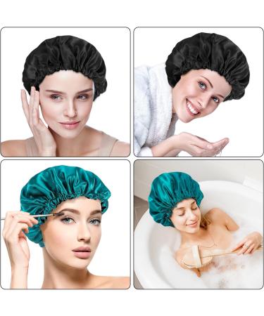 Fuyamp 2 Packs Satin Sleep Cap Adjustable Silky Sleep Bonnet for Women Long Curly Hair Double-Sided Waterproof Satin Hair Cap Extra Large Sleep Satin Bonnet for Women Girls Sleeping Black+Lake Green - Buy Online on GoSupps.com