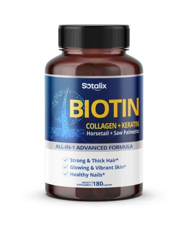 Biotin with Collagen + Keratin Horsetail + Saw Palmetto - Thick Hair Vibrant Skin Healthy Nails (180-day Supply (Pack of 1))