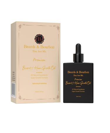 Beards & Bourbon's Luxurious Beard and Hair Growth Oil - Infused with Ginger Lavender Peppermint Tea Tree and Rosemary Oils for Stimulating Growth in a 1.6 oz Powerhouse!