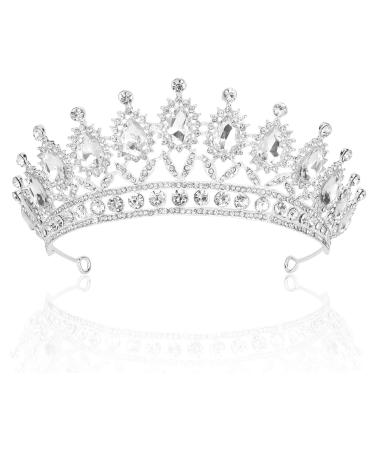 Casoty Silver Tiara and Crown for Women  Crowns for Women  Wedding Tiaras  Crystal Tiaras and Crowns for Women  Rhinestone Queen Crowns for Wedding Birthday Party Prom Halloween Costume Cosplay Silver+White Rhinestones