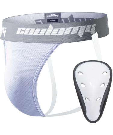Coolomg men's deep protection martial arts Suspensorium with cup groin protector for martial arts taekwondo ice hockey football handball S-XXL L white