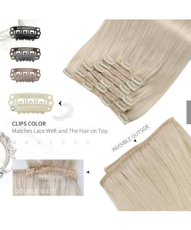Moresoo Real Hair Extensions Clip In Platinum Blonde - 7PCs 120g Remy Hair Extensions #60 - Buy Online on GoSupps.com
