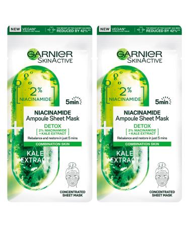 Garnier 2 x Garnier SkinActive Niacinamide Ampolla Detox Purifying Fabric Mask for Combination and Oily Hair Antioxidant Action 2 Monouso Face Masks