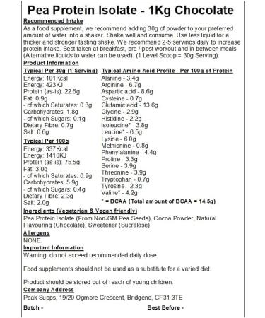 Organic Chocolate Butterscotch Pea Protein Isolate Powder - Gluten-Free Vegan (1kg) - Buy Online on GoSupps.com