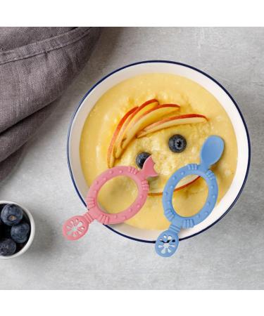 Vicloon Silicone Baby Spoon and Fork Set - Self Feeding Utensils for Infant Toddler Children | Weaning 6 Months and Up | Blue & Pink - Buy Online on GoSupps.com