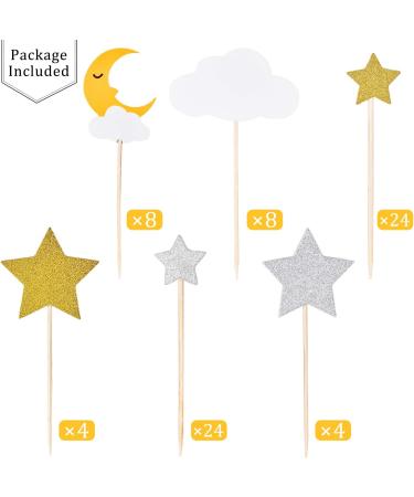 72 Pieces Glitter Star Moon Cupcake Toppers Moon Star White Clouds Cake Toppers Cake Decoration for Birthday Party Baby Shower Wedding Christmas Valentine's Day - Buy Online on GoSupps.com