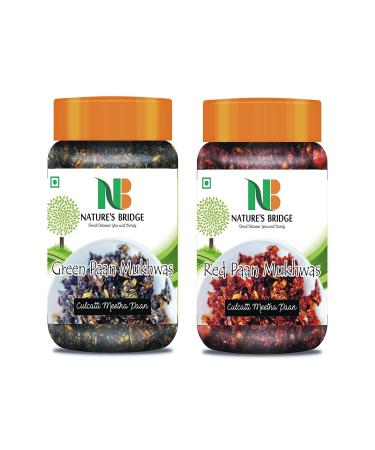 Nature's Bridge Green Mix Mukhwas and Red Mix Mukhwas Homemade Culcatta Meetha Mix Sweet Mukhwas Mix Jar Pack of 2 Each of 300 Gm_Packing May Vary