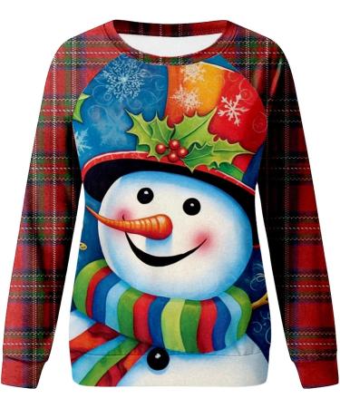 Womens Christmas Sweatshirt | Snowman Penguin Print | O-Neck Raglan Top | Comfy & Warm Xmas Jumper | Sky Blue - Buy Online on GoSupps.com