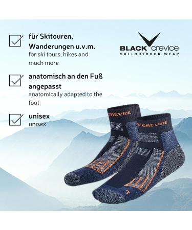 Black Crevice Merino Hiking Socks for Men & Women | Odor-Inhibiting Breathable Trekking Socks in Various Colors & Sizes | Reinforced Toe & Heel | 2 Pairs Short Black/Orange 39-42 - Buy Online on GoSupps.com