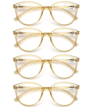 MODFANS Set of 4 Reading Glasses Round Men Women Good Glasses High Quality Fashion Comfortable Super Reading Aid +1.50 4 Yellow