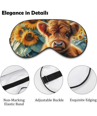 Cute Highland Cow Sleeping Mask with Sunflowers Adjustable Light-Blocking Eye Cover for Men Women Girls & Boys | Watercolor Soft Sleepmask - Buy Online on GoSupps.com