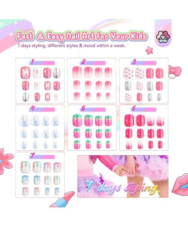 SAVILAND 168Pcs Press on Nails - Kids Nail Art | Glitter Gradient Stick on Nails for Girls Ages 8-12 | Short Acrylic Tips in Blue Pink White Silver - Buy Online on GoSupps.com