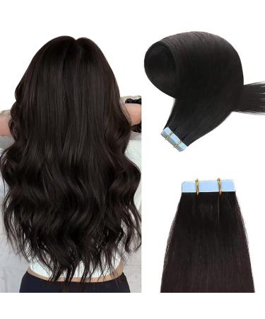 Yilite tape extensions real hair natural black 40cm 20 pieces 40g tape in extensions real hair invisible silky straight skin weft tape in naturally extensions (40cm #1b natural black) 40cm #1b off black
