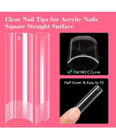 Lionvison XL Long Square Nail Tips - Half Cover Clear False Nails for Acrylic Extensions - Professional French Nail Salon Quality - 12 Sizes Straight Flat Pre Shaped for Home DIY - Buy Online on GoSupps.com