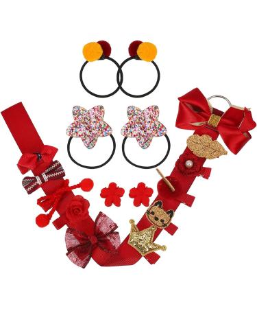 18-Piece Children Hair Bow Clips Set - Red Hair Accessories for Girls - Perfect for Christmas, Birthday, Children's Day Gift - Buy Online on GoSupps.com