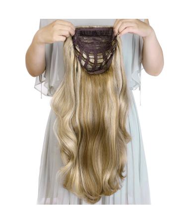 24 Long Straight Wavy Clip in Half Head Tied Wig Blonde Synthetic Hair Extensions For Women 210g 8-22