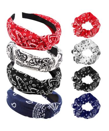 TOBATOBA 8 Pack Bandana Headband for Women Elastic Paisley Headbands, Wide Knotted Headbands for Women Top Knot Headband Turban Headbands, Vintage Boho Headbands No Slip (4set black red blue white) Black, Red, Blue, White - Buy Online on GoSupps.com