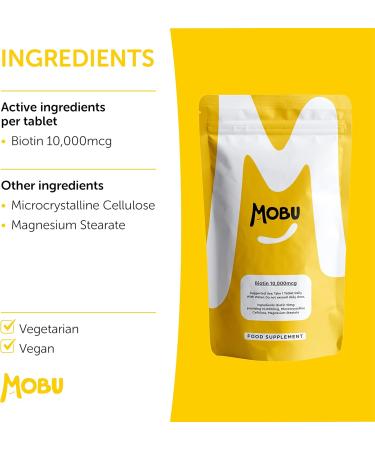 Biotin 10,000mcg Tablets - 120 Count | Healthy Hair Growth, Skin & Nail Vitamin Supplement | Vegan & GMP Approved - MOBU - Buy Online on GoSupps.com