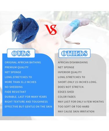 COMNICO African Bath Sponge Long Net Exfoliating Shower Body Scrubber Flat Back Scrubber Foot Scalp Scrub Dead Skin Removal Skin Smoother for Men Women (Blue) - Buy Online on GoSupps.com