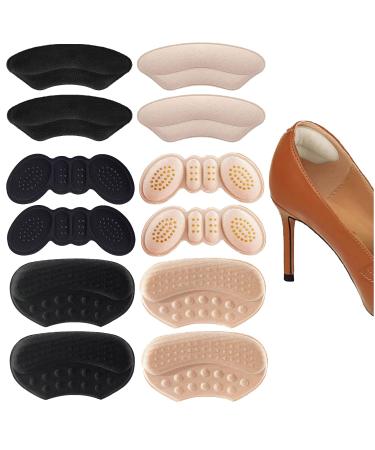 Heel Pads for Shoes Heel Inserts Heel Grips for Womens Men Shoes Too Big Heel Cushion for Loose Shoe Liner Filler Insoles Make Shoe Fit and Comfort Stop Heel Slip Rub Blister (Beige+Black(6 Pairs))