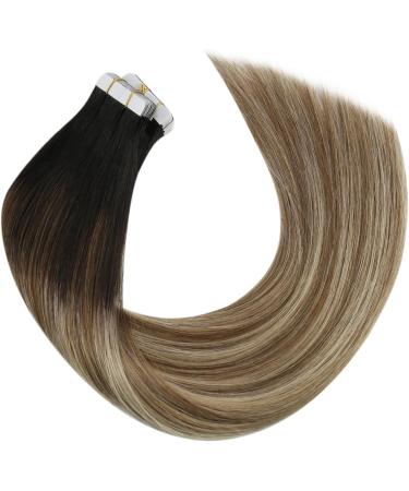 Moresoo Balayage Tape in Human Hair Extensions 16 Inch #1B/6/22 - Black to Medium Brown with Medium Blonde Highlights - 20 Pieces/50g - Buy Online on GoSupps.com