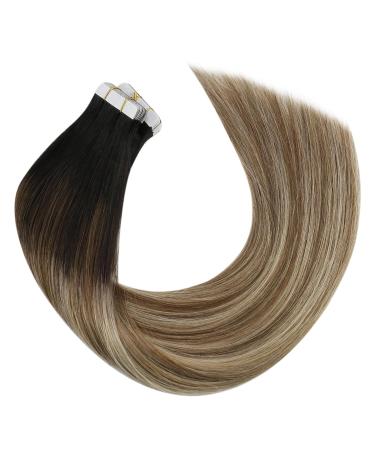 Shop Moresoo Tape Extensions - Real Hair Balayage 45cm #1B/6/22 - 20 Pieces 50g - Natural Black to Medium Brown with Blonde Highlights - Buy Online on GoSupps.com