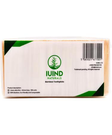 Iuind Naturals Bamboo Wooden Toothpicks & Cocktail Sticks - 990 Thin