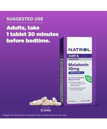 Natrol Melatonin Advanced Sleep Tablets with Vitamin B6 - Fall Asleep Faster, Stay Asleep Longer - 10mg, 60 Count - 2-Layer Controlled Release - 100% Drug-Free - Buy Online on GoSupps.com