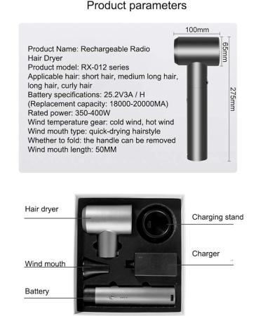 Portable Wireless Hair Dryer Cordless Hair Dryer Professional Blow Dryer w/Charging Base 12-Mode 20000mAh Large Capacity Separable Battery - Buy Online on GoSupps.com