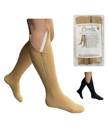 Petite Original Closed Toe 20-30 mmHg Firm Zipper Compression Leg Socks Large-X-Large Beige