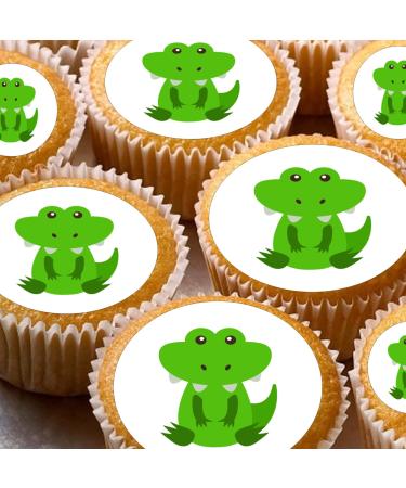 24 edible jungle crocodile childrens party decorations Iced/Icing Cupcake Topper Edible Fairy Cake Bun Toppers Round