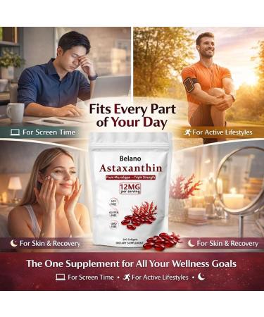 Belano Astaxanthin 12 mg 200 Softgels Natural Astaxanthin Antioxidant Supplement Clean Formula Non-GMO Verified & Gluten Free - Buy Online on GoSupps.com