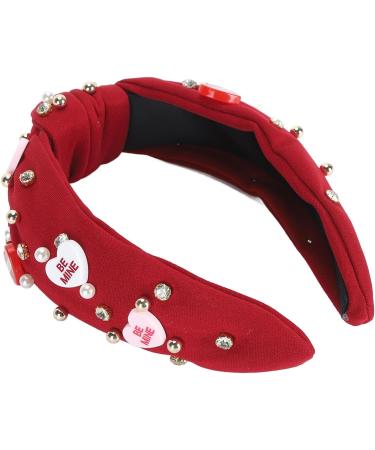 Rhinestone Headband for Women Elegant Jeweled Top Knot Hairband for Valentine Day with Heart Decoration (Dark Red) - Buy Online on GoSupps.com