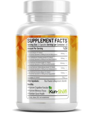 Kun Shafi Lions Mane 3000mg 20in1 Mushroom Supplement with Turkey Tail 2000mg Reishi 1000mg Cordyceps Chaga 1000mg Maitake Meshima Poria Cocos Shiitake Oyster Porcini Enoki 60 Count - Buy Online on GoSupps.com