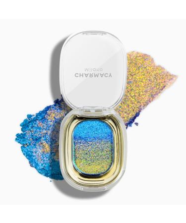 CHARMACY Multichrome Glitter Eyeshadow Palette High Glossy Face Highlighter Palette Metallic Holographic Eye Shadow High Pigmented Color Shifting Glitter Shimmer Gradient Eye Makeup (#01) #01 BLUE OCEAN