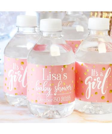 Custom Pink & Gold It's a Girl Baby Shower Water Bottle Labels - Set of 24 Stickers - Buy Online on GoSupps.com