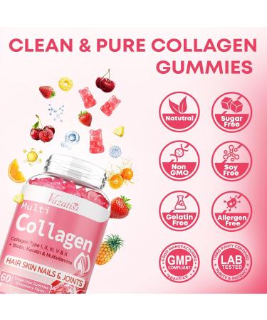 2 Pack Sugar Free Collagen Gummies for Women & Men | Hydrolyzed Collagen Peptides for Hair Skin & Nails | MultiCollagen Protein Type I II III V X with Biotin & Vitamin C | Strawberry Flavor, 120 Count 60 Count (Pack of 2) - Buy Online on GoSupps.com