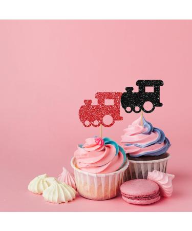 Train Cupcake Toppers Railroad Party Cake Decor Red&Blue Glitter Cake Decorations for Boy's Birthday 1st Birthday/Steam Train Theme Party Supplies - 24pcs - Buy Online on GoSupps.com