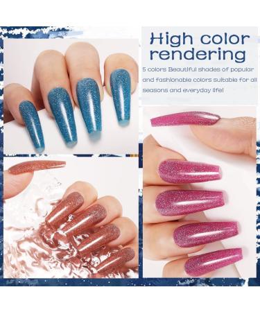 5Pcs Set Diamond Glitter Gel Nail Polish in Silver, Rose Gold, Blue, Pink - Shimmering Sparkle UV LED Cured Kit for Women - Holidays Gift - 0.17 Fl Oz (Pack of 5) - Buy Online on GoSupps.com