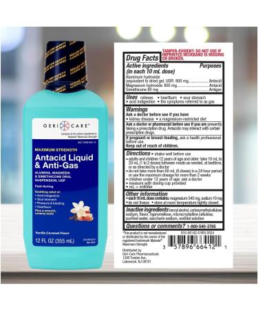 GeriCare Antacid Liquid & Anti-Gas Relief Maximum Strength for Heartburn Acid Reflux Sour Stomach Pressure & Bloating Acid Indigestion & Gas Vanilla Caramel Flavor (2) - Buy Online on GoSupps.com