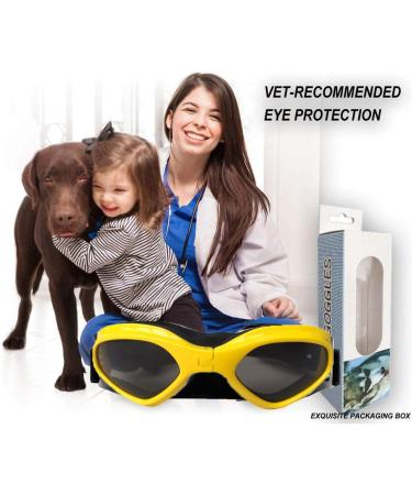 WELLXUNK Dog Sunglasses - UV Protection & Waterproof for Small/Medium Dogs | Adjustable Strap Yellow - Buy Online on GoSupps.com