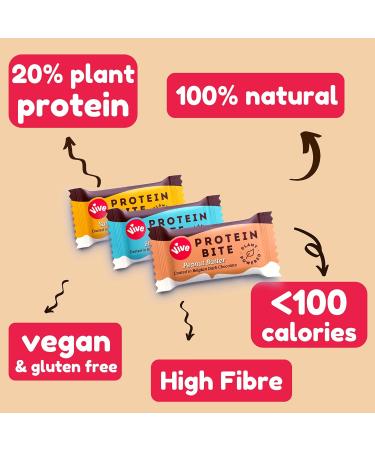 Vive Protein Bites Dark Chocolate Coated Mixed Box - Gluten Free High Fibre Vegan Snacks - Mini Protein Bars 120g (6 x 20g) - Buy Online on GoSupps.com