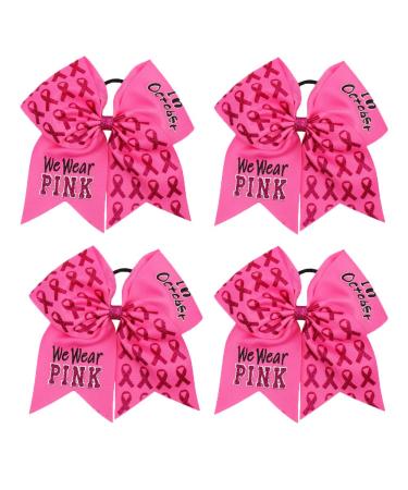Subesty 7Large Breast Cancer Awareness Girls Cheerleader Hair Bow Elastic Ponytail Holder For Cheerleader Girls Set Of 4 (4 pcs ribbon Cheerleader Hair Bow-f)
