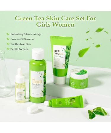 Green Tea Skin Care Set Green Tea Skin Care for Teens 10-12 Gentle Moisturizing Face Care Kit with Cleanser Toner Serum Eye Cream & Cream Travel Size Facial Kit for Women Girls Green Tea-5Pcs - Buy Online on GoSupps.com