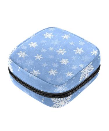 Menstrual Pad Bag with Zipper Ladies Napkin Pouch Tampons Collection Bag for Women and Girls (Snowflakes)