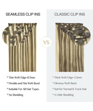 Doores Seamless Clip In Extensions | Real Hair Light Brown & Medium Blonde | 50cm 20 Inch 110g Remy Human Hair | 7 Pieces PU Clips - Buy Online on GoSupps.com